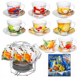 152-01/1 Сервіз чайн. 12пр. на мет.ст. Фрукти 250мл,d-14см(універсальна коробка) - фото