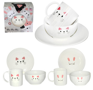 1591-06 Набір для сніданку 3пр. Мі-Мі-Мі (тарілка-20см, чашка-360мл, миска-500мл) - фото