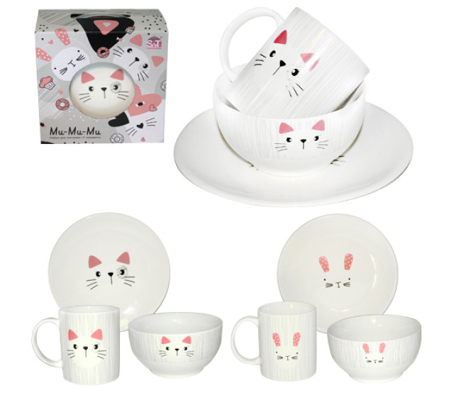 1591-06/У Набір для сніданку 3пр. Мі-Мі-Мі (тарілка-20см, чашка-360мл, миска-500мл)(універсальна кор - фото