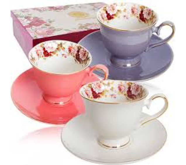 1755 Набір чайний 12пр (чашка-200мл, блюдце-15см) 3 кол. "Перламутр" - фото