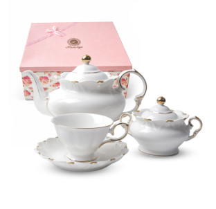 1771 Снігова королева Сервіз чайний 14пр. (білий з золотом) - фото