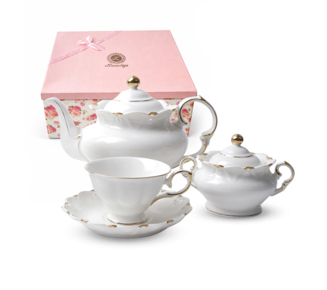 1771 Снігова королева Сервіз чайний 14пр. (білий з золотом) - фото