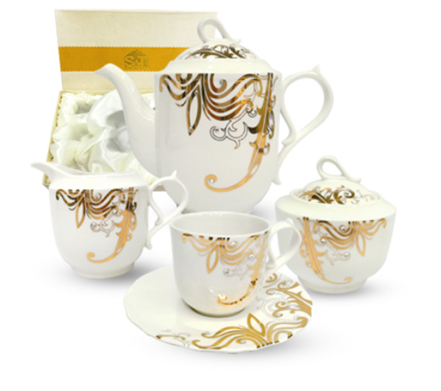 1788-4 Набір чайний 15пр. Жаклін (чашка 220мл,бл.15,5см,цукорн.340мл,молочник 260мл,чайник 1,3л) - фото