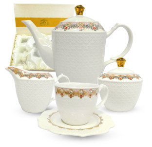 1788-5 Набір чайний 15пр. Анжеліка (чашка 220мл,бл.14,5см,цукорн.340мл,молочник 260мл,чайник 1,3л) - фото