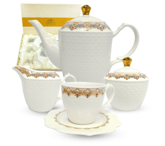 1788-5 Набір чайний 15пр. Анжеліка (чашка 220мл,бл.14,5см,цукорн.340мл,молочник 260мл,чайник 1,3л) - фото