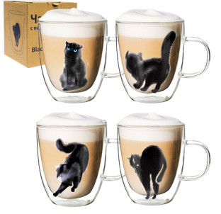 201-21 Чашка з подвійною стінкою 400мл Black cat - фото