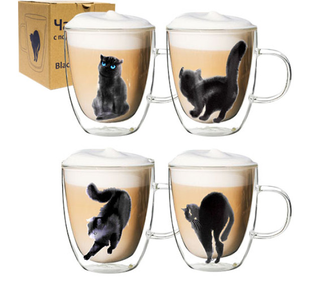 201-21 Чашка з подвійною стінкою 400мл Black cat - фото