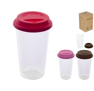 201-4 Чашка з подвійною стінкою і силіконовою кришкою 350мл Take away - фото