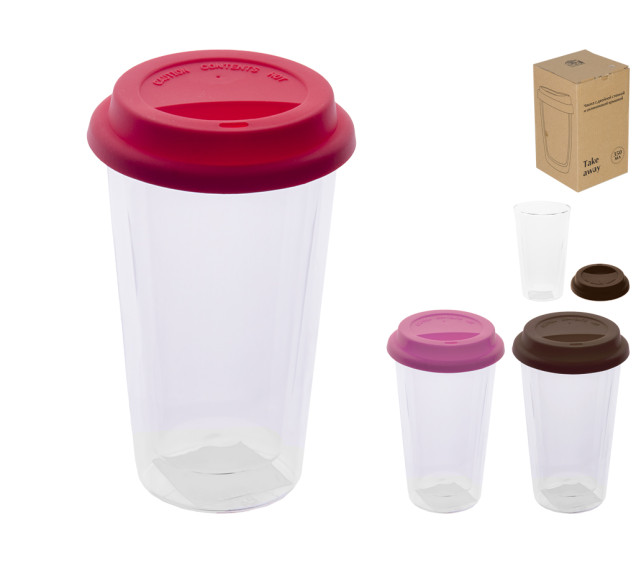 201-4 Чашка з подвійною стінкою і силіконовою кришкою 350мл Take away - фото