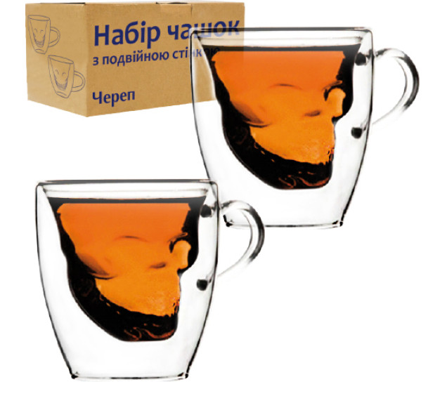 202-11 Набір чашок 2шт з подвійною стінкою "Череп" 180мл - фото