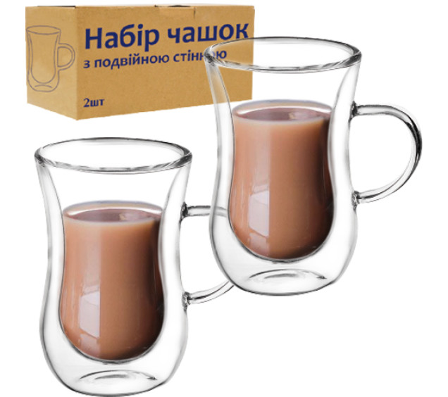202-20 Набір чашок 2шт з подвійною стінкою 100мл - фото