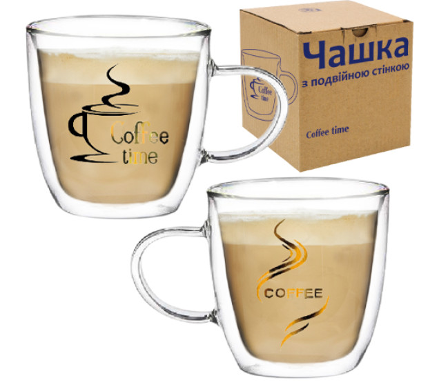 202-23 Чашка з подвійною стінкою Coffee time 240мл - фото