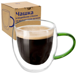 202-27 Чашка з подвійною стінкою та кольоровою ручкою 250мл - фото