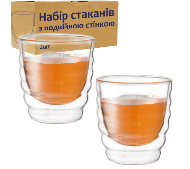 202-7 Набір склянок 2шт з подвійною стінкою 200мл - фото