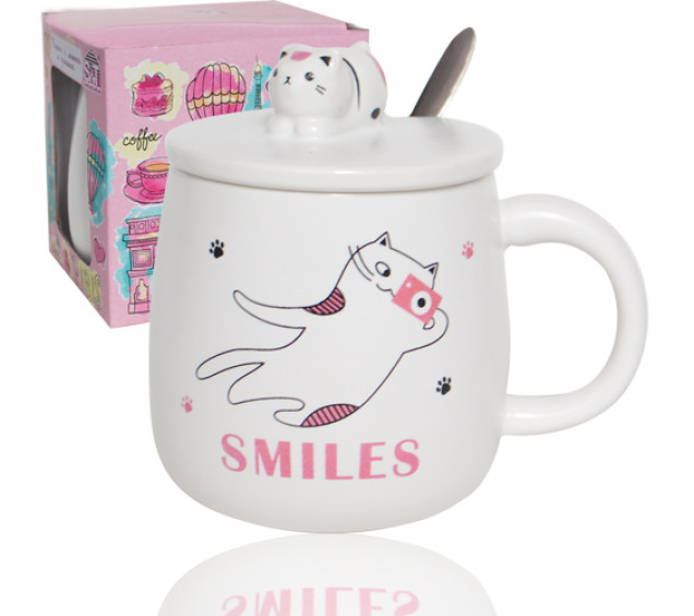 20618 Чашка з кришкою та ложкою 350мл CatCam - фото