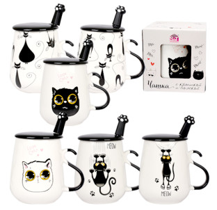 20628 Чашка з кришкою та ложкою 440мл Кішки - фото