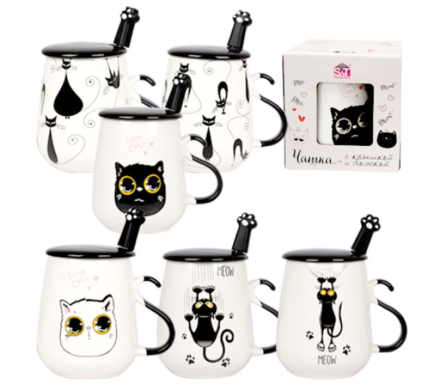 20628 Чашка з кришкою та ложкою 440мл Кішки - фото