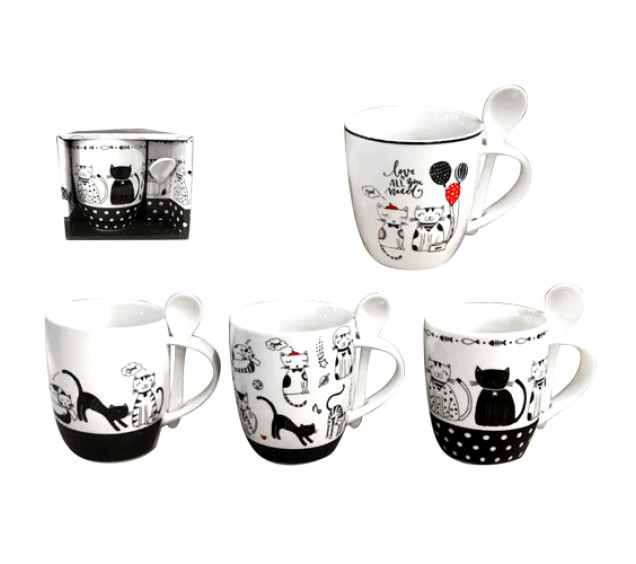 2063-04 Чашка з ложкою Коти 400мл - фото