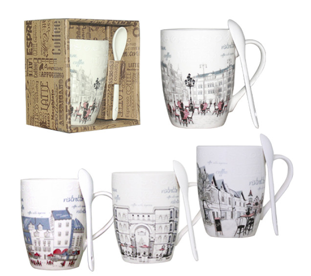 2063-08 Чашка з ложкою Місто 360мл - фото