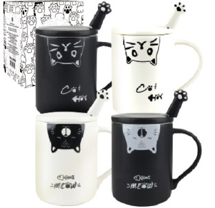 20633 Чашка з кришкою та ложкою Вусатики 420мл - фото