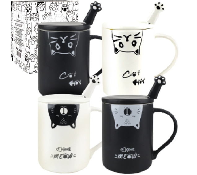 20633 Чашка з кришкою та ложкою Вусатики 420мл - фото