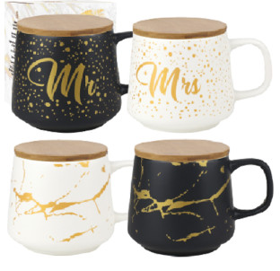 20634 Чашка з бамбуковою кришкою Мармур 400мл - фото