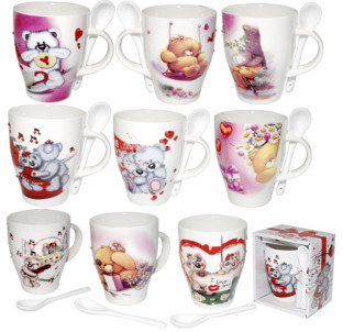 2064 Чашка з ложкою 360мл з стразами - фото