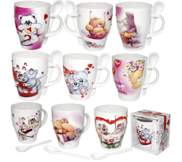 2064 Чашка з ложкою 360мл з стразами - фото