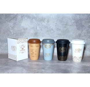 2079-06 Стакан керамічний з силіконовою кришкою 400 мл - фото