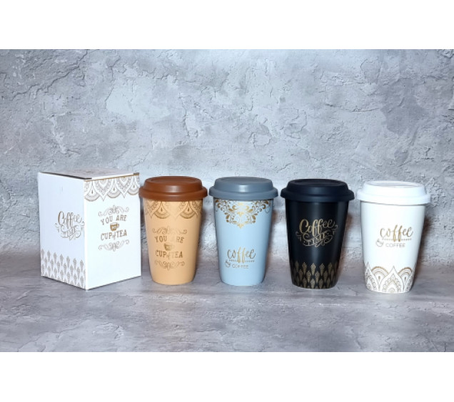 2079-06 Стакан керамічний з силіконовою кришкою 400 мл - фото