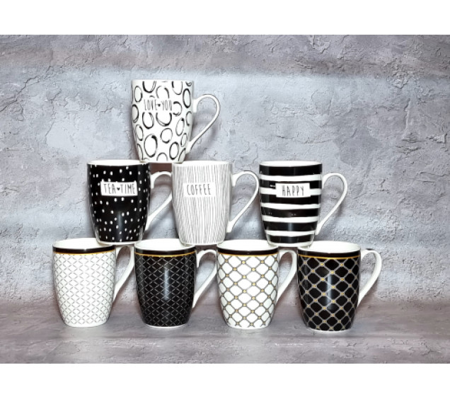 2091-17 Чашка Чорно-білий мікс 340мл - фото