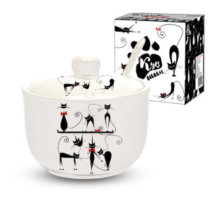 2242-12 Цукорниця з ложкою 450мл "Чорна кішка" (d-11см, h-7,5см) - фото