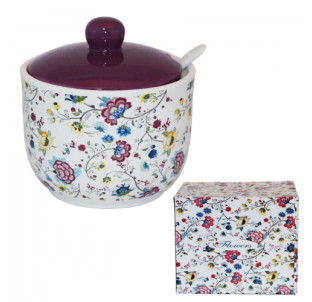 2242-10 Цукорниця з ложкою 450мл "Квітковий шовк" (d-11см, h-7,5см) - фото