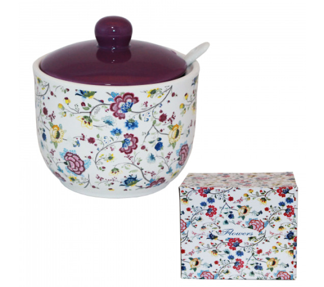 2242-10 Цукорниця з ложкою 450мл "Квітковий шовк" (d-11см, h-7,5см) - фото