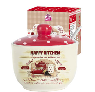 2242-11 Цукорниця з ложкою 450мл "Happy Kitchen" (d-11см, h-7,5см) - фото