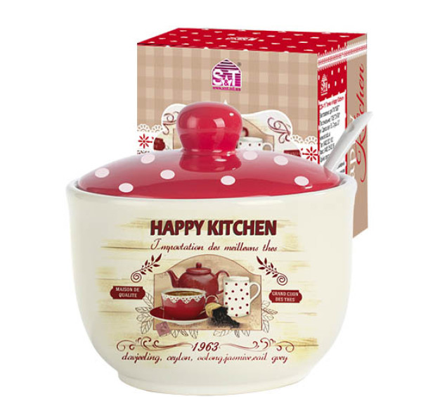 2242-11 Цукорниця з ложкою 450мл "Happy Kitchen" (d-11см, h-7,5см) - фото