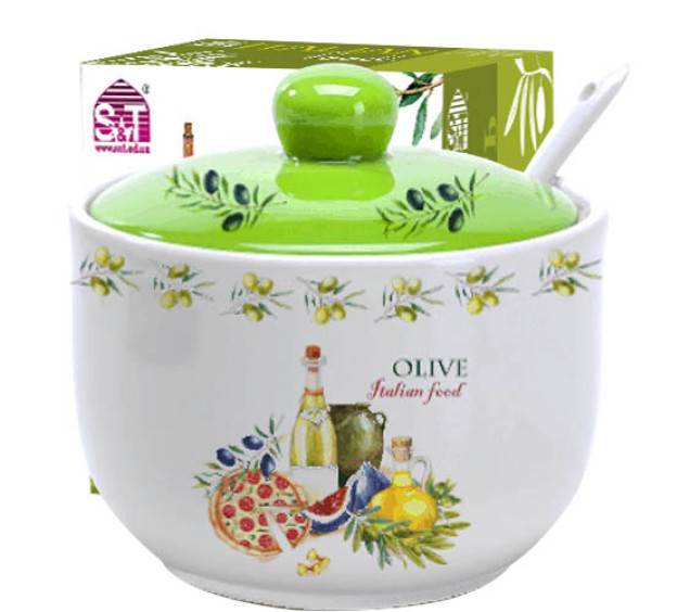 2242-13 Цукорниця з ложкою 450мл "Італійські страви" (d-11см, h-7,5см) - фото