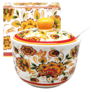 2242-16 Цукорниця з ложкою 450мл "Квітковий розпис" (d-11см, h-7,5см) - фото