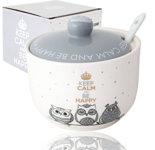 2242-18 Цукорниця з ложкою 450мл "Совушки" (d-11см, h-7,5см) - фото