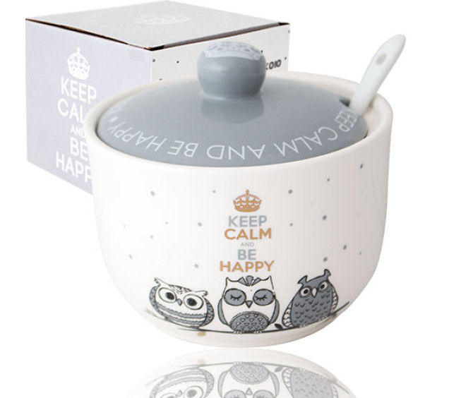 2242-18 Цукорниця з ложкою 450мл "Совушки" (d-11см, h-7,5см) - фото