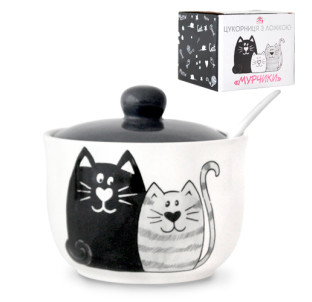 2242-19 Цукорниця з ложкою 450мл "Мурчики" (d-11см, h-7,5см) - фото