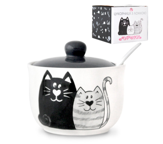 2242-19 Цукорниця з ложкою 450мл "Мурчики" (d-11см, h-7,5см) - фото