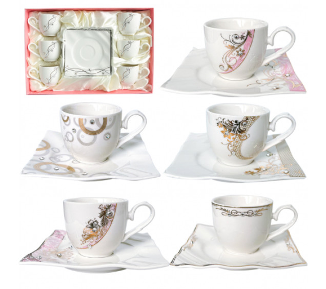 2323 Набір кавовий 12пр. Кристали (чашка-90мл, блюдце-12см) - фото