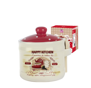 2370-11 Банка для меду з дерев'яною ложкою "Happy Kitchen" (h-8,5см, d-10см, об-м-420мл) - фото