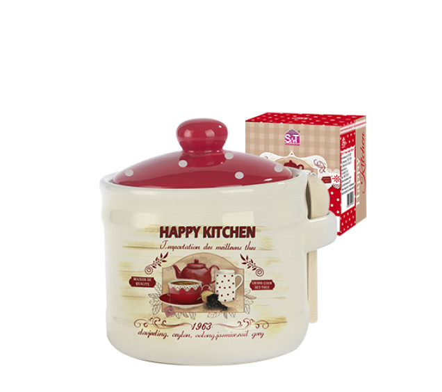 2370-11 Банка для меду з дерев'яною ложкою "Happy Kitchen" (h-8,5см, d-10см, об-м-420мл) - фото