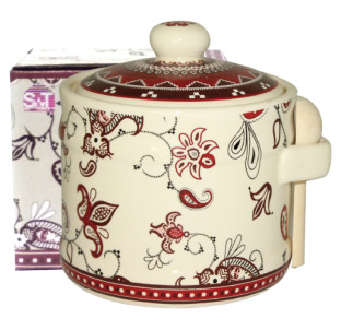 2370-15 Банка для меду з дерев'яною ложкою "Орнамент" (h-8,5см, d-10см, об-м-420мл) - фото