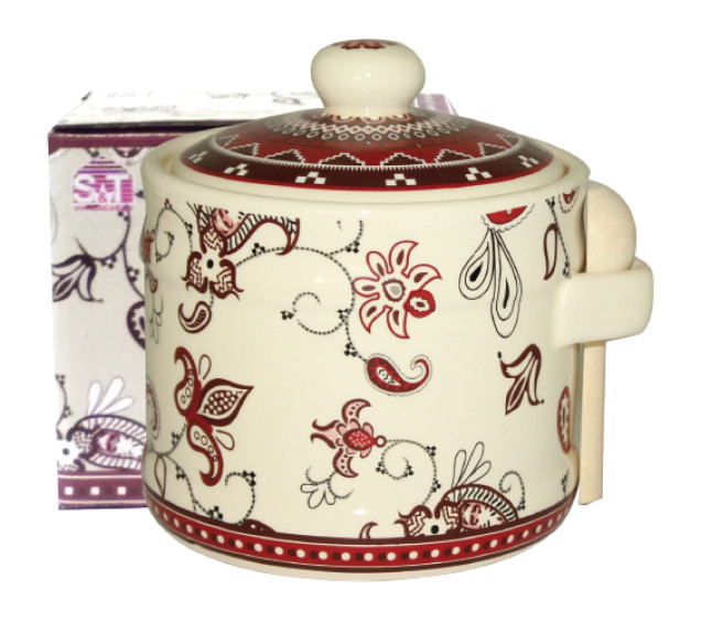 2370-15 Банка для меду з дерев'яною ложкою "Орнамент" (h-8,5см, d-10см, об-м-420мл) - фото