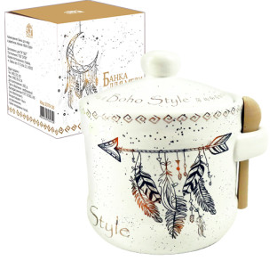 2370-20 Банка для меду з дерев'яною ложкою "Boho style" 400мл - фото