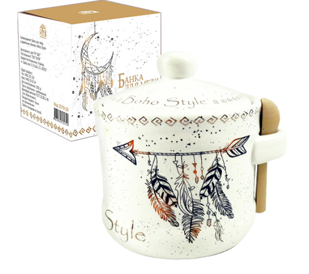 2370-20 Банка для меду з дерев'яною ложкою "Boho style" 400мл - фото