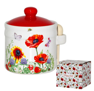 2370-5 Банка для меду з дерев'яною ложкою "Польовий мак" (h-8см, d-10см, об-м-500мл) - фото